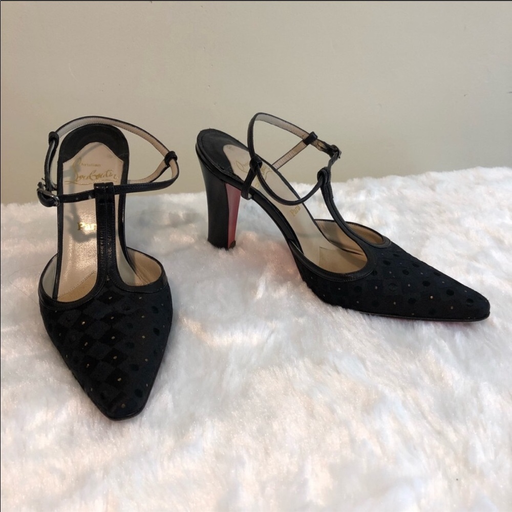 Vintage Louboutin Block Heel T-strap Pumps Black